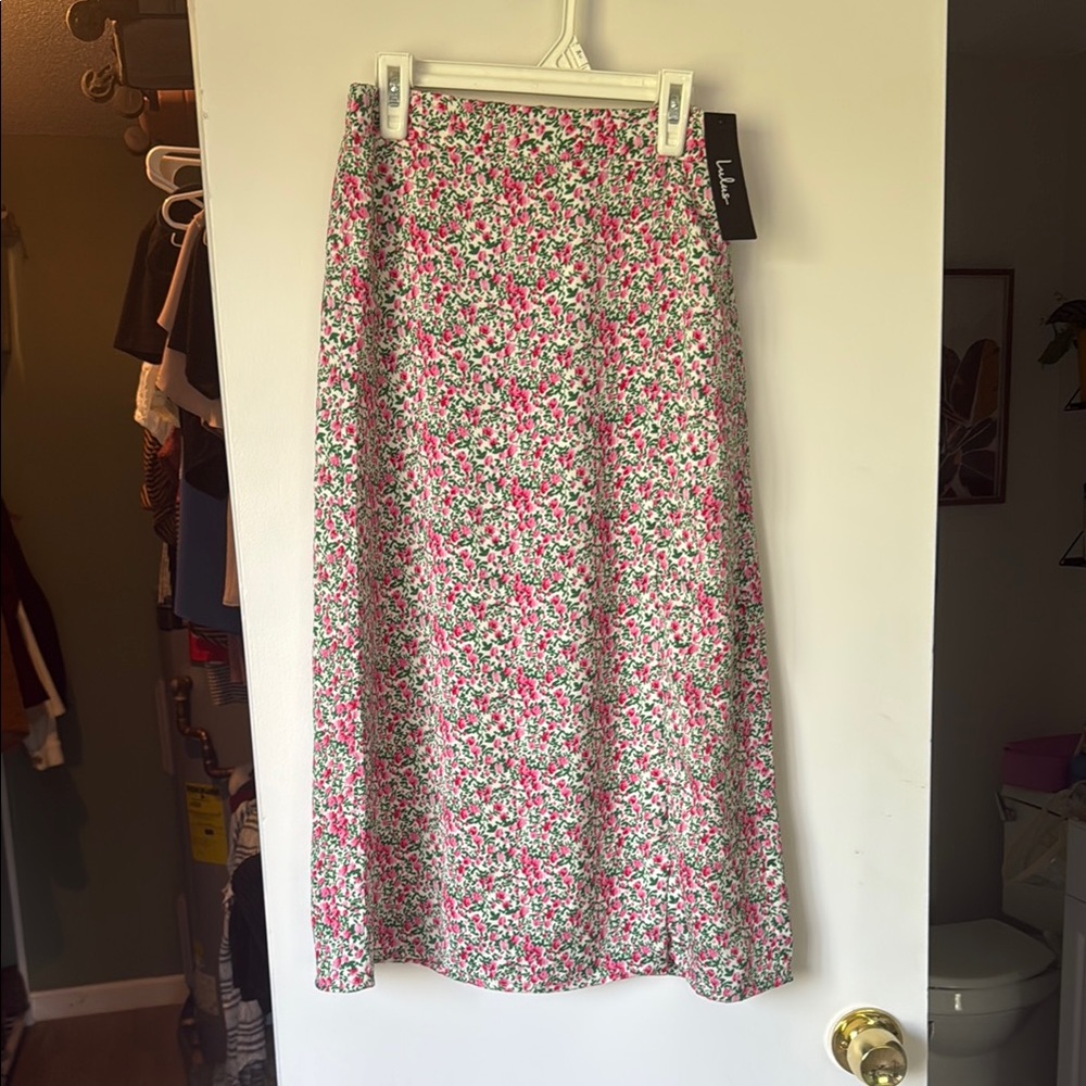 Lulu's Pink and Red Midi Floral Skirt